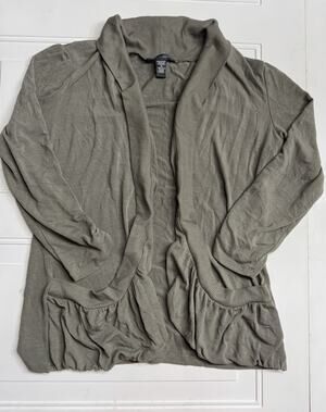 Cable & Gauge Womens Sz XL Olive Army Green Open Front Ruched Sleeve Pockets